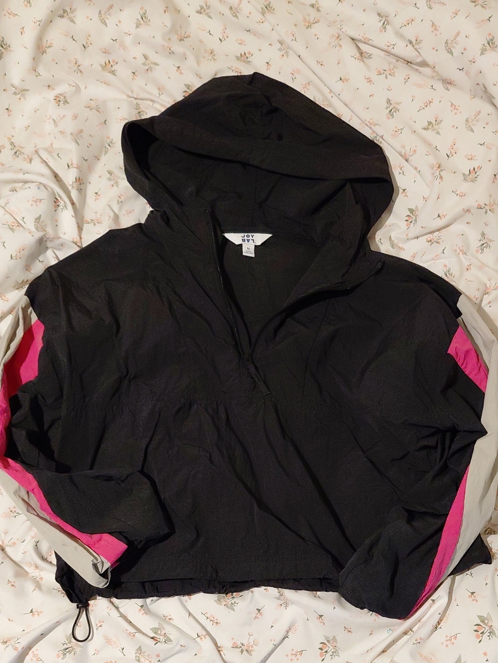 Medium JoyLab Black Hooded Pullover Jacket with Pink & Gray Stripe
